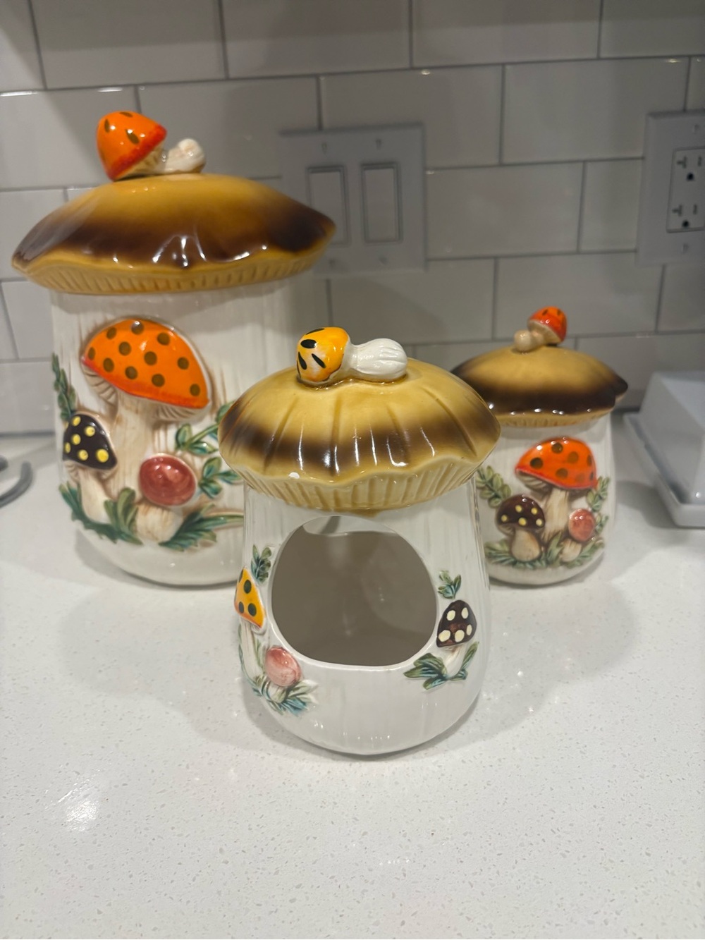 Merry Mushroom XL Cookie Jar Canister and Planter Set